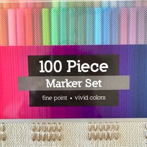 New 100 Piece Marker Coloring Set with Carrying Case Fine Point Washable